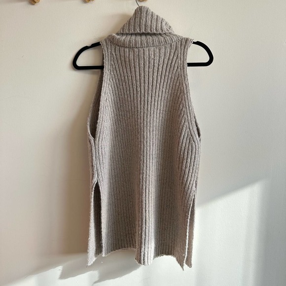 ZARA Tan Cream Ribbed Sweater Vest Turtleneck Side Slits Size S - Picture 7 of 7